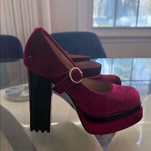 Women’s Burgundy Velvet Mary Jane Platform Heels